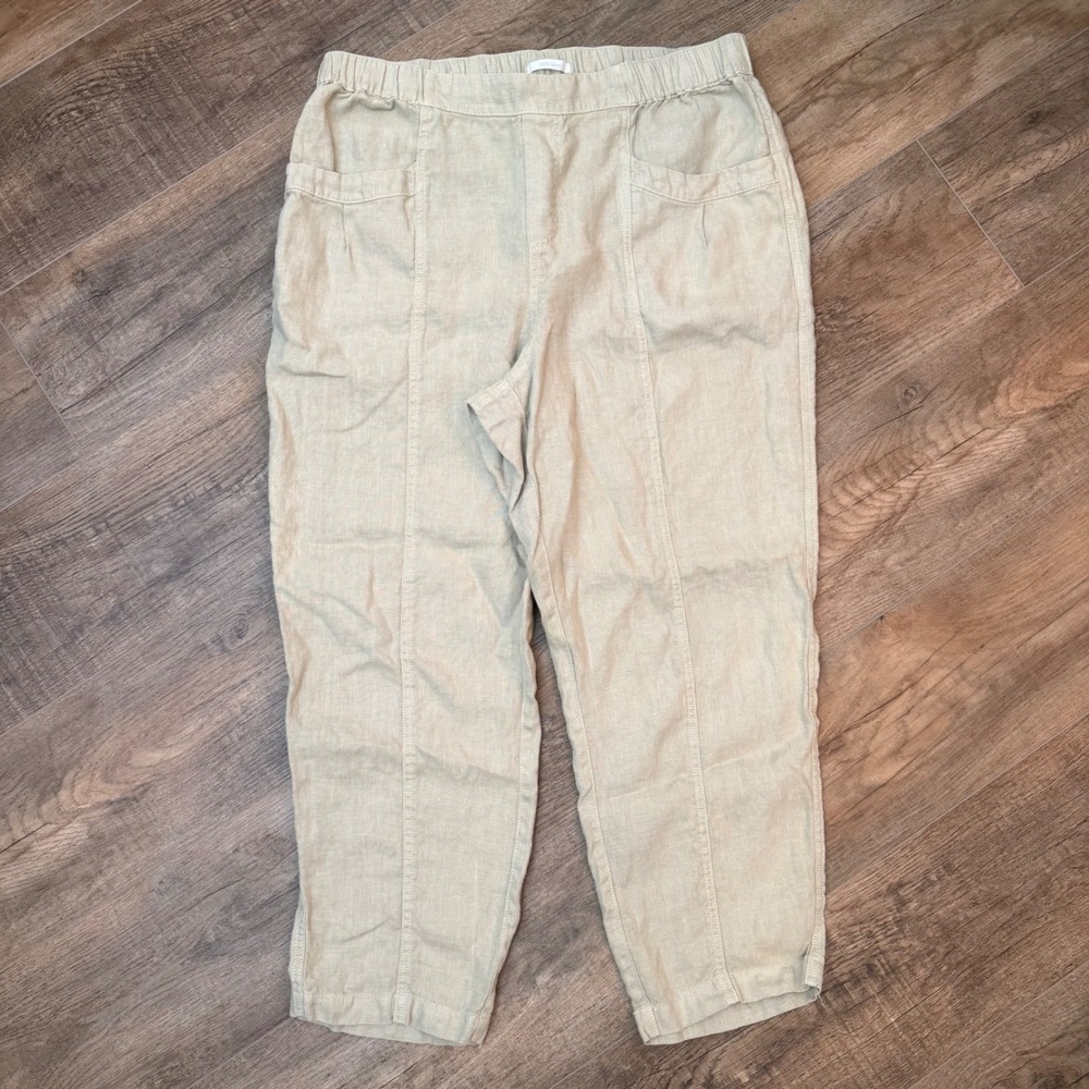 Cynthia Rowley 100% Linen Elastic Waist Tapered Pants Light Green Women XL Beach